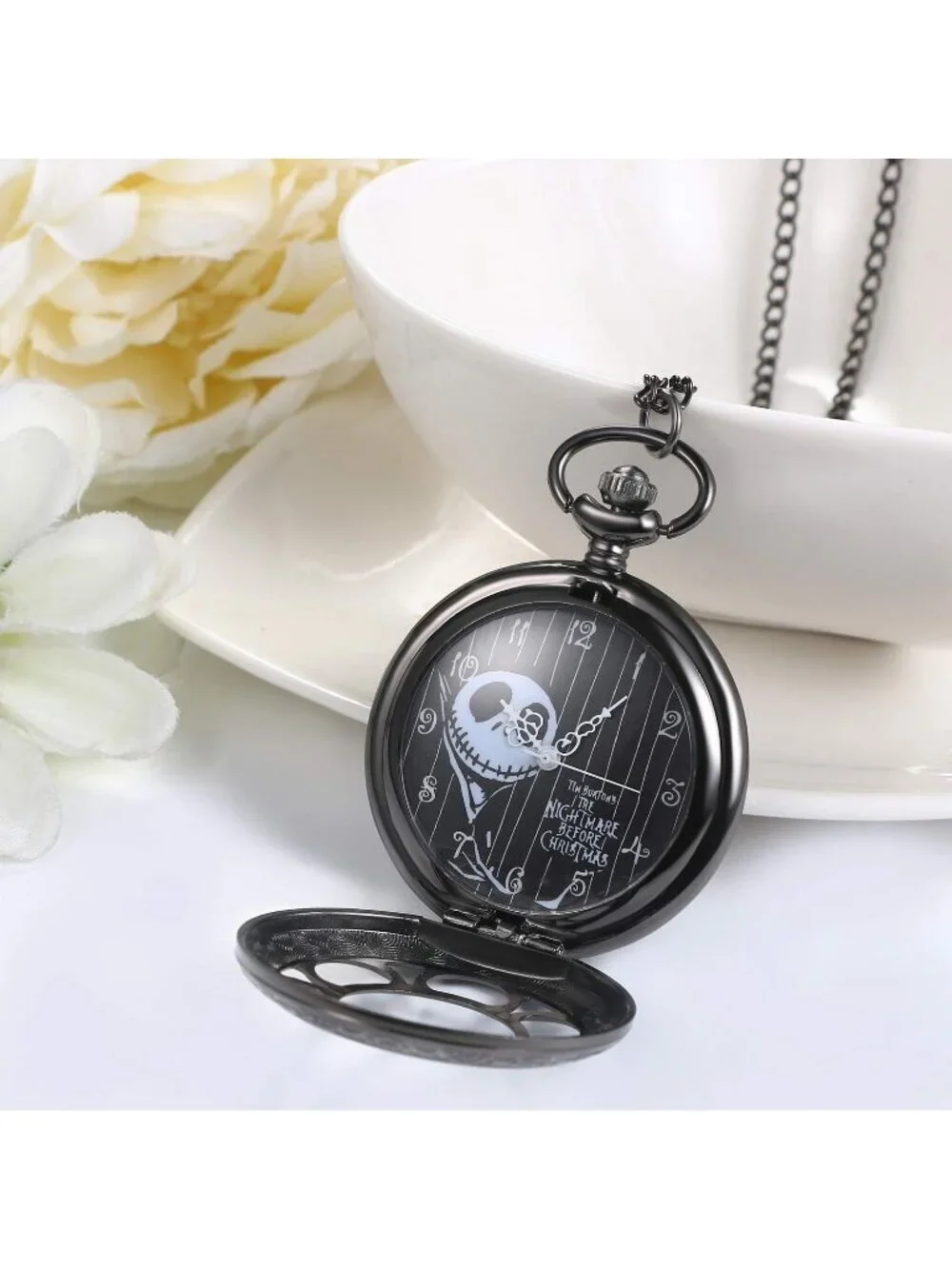 Unisex Black Analog Christmas Antique Quartz Hollow Chain Necklace Pocket Watch